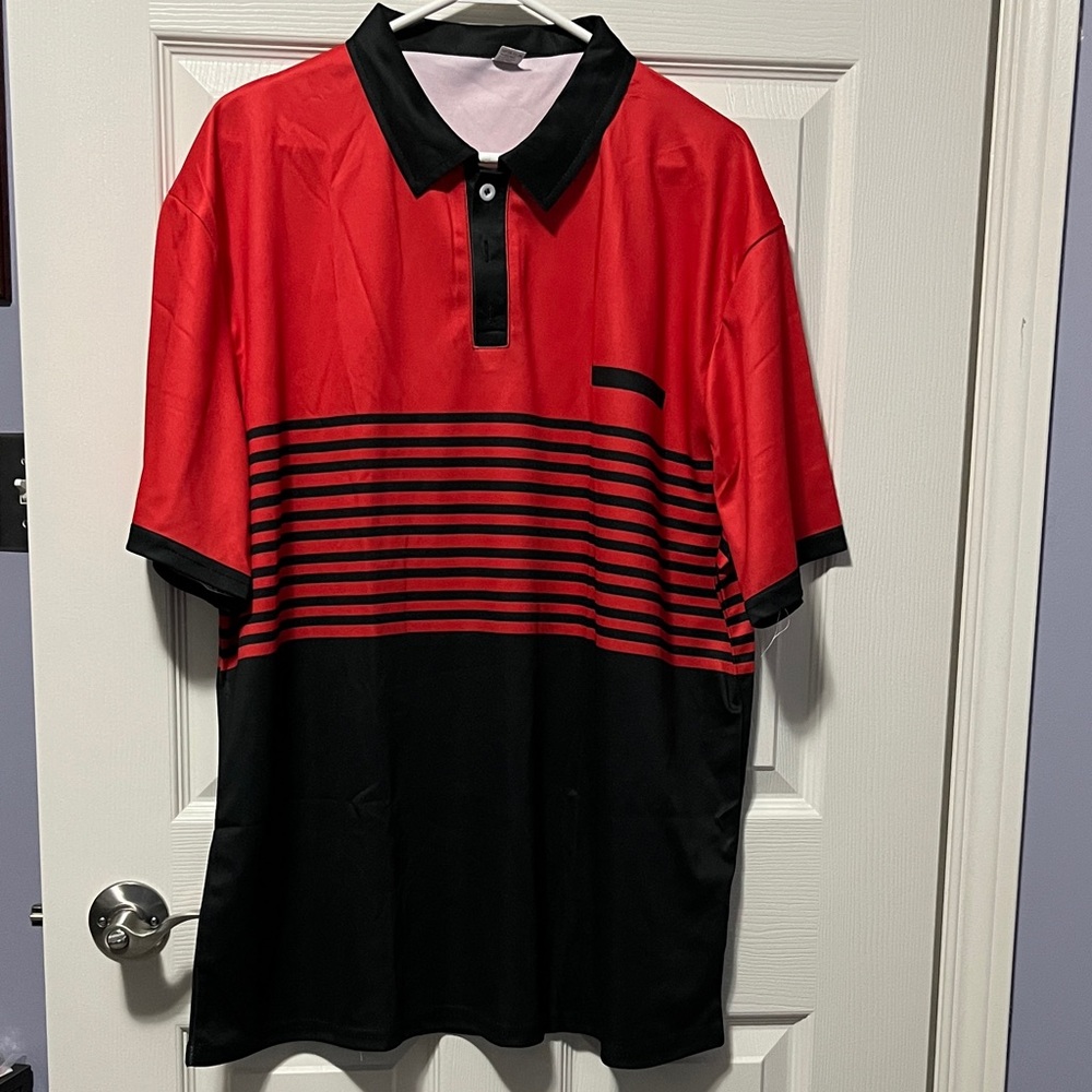 New Men's Polo in Vibrant Red and Black Stripes for Office Business Casual